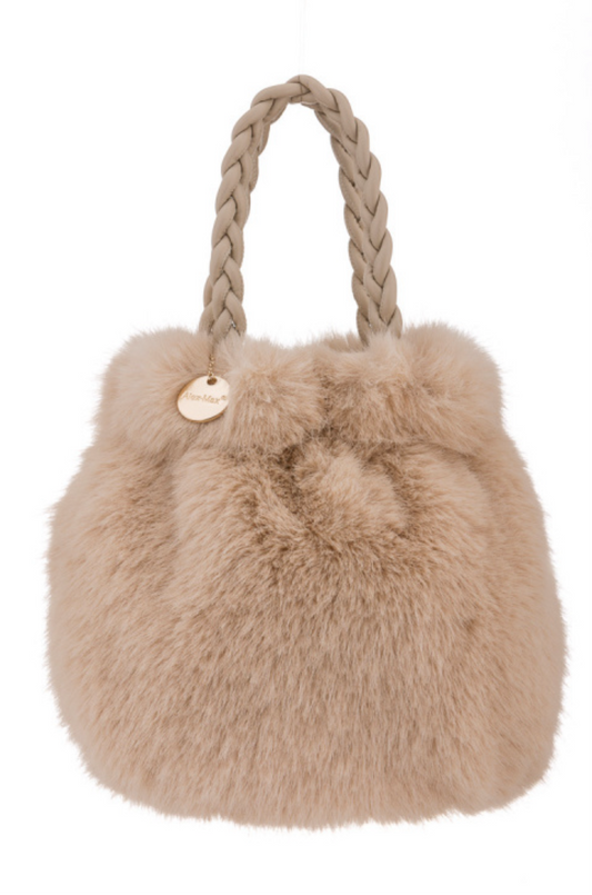 Fur bucket bag in Beige