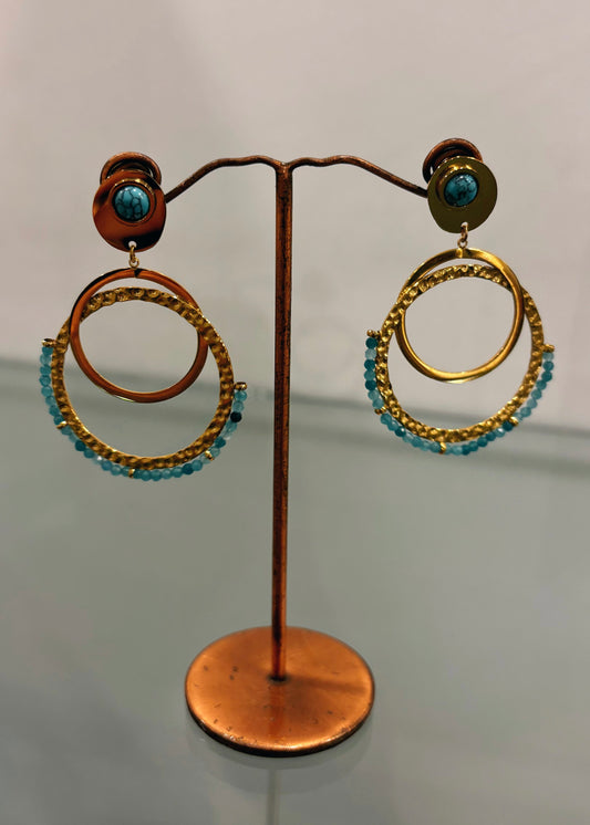 18ct Gold Plated Turquoise Double Hoop Earrings