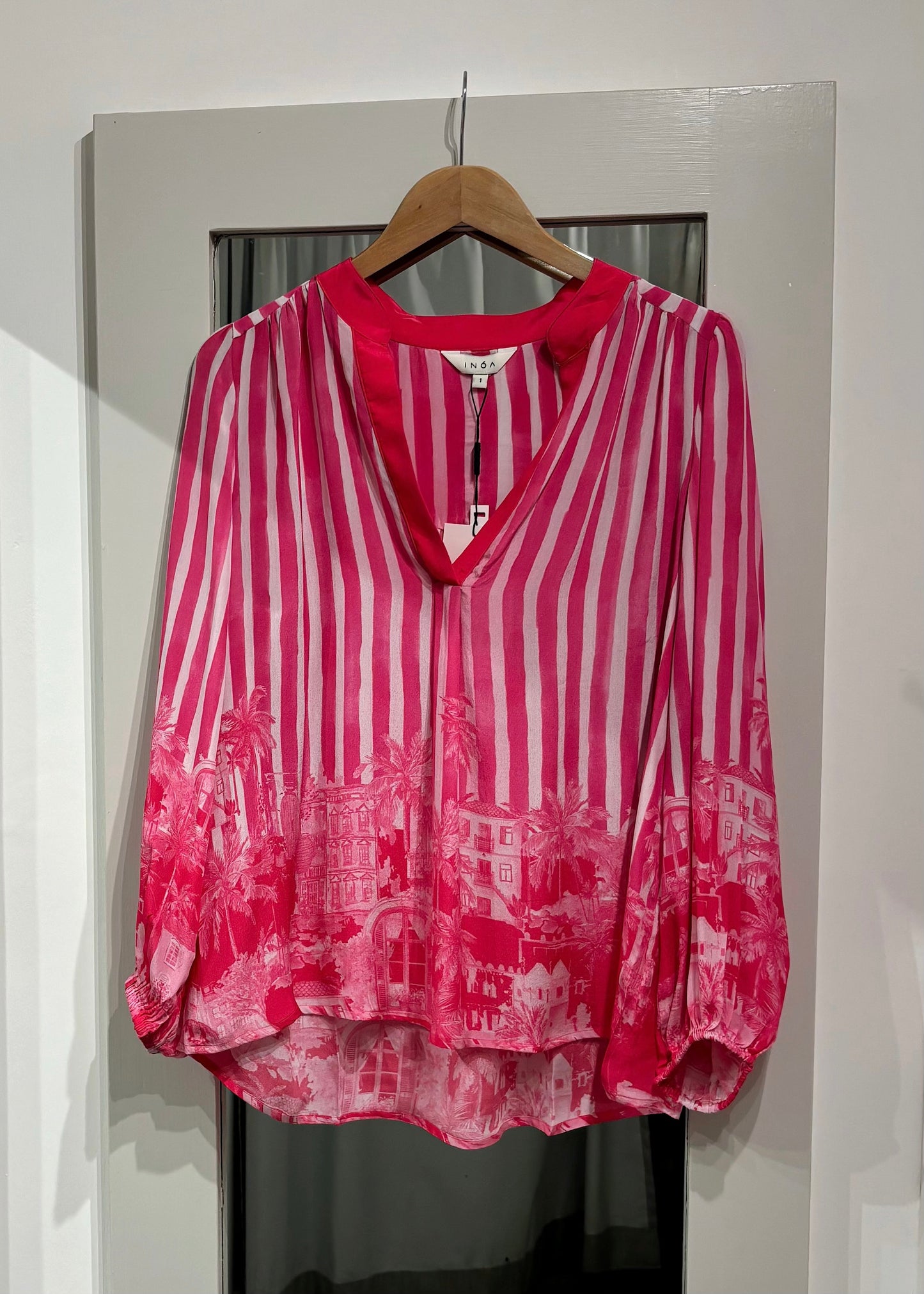 Inoa 100% Silk Fucshia Print Blouse