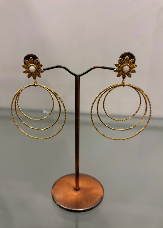 18ct Gold Plated Mother of Pearl Triple Hoops Earrings