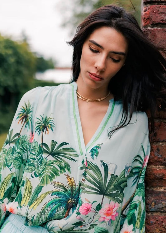 Inoa 100% Silk Palm Print Blouse