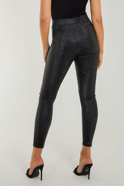 SNAKE PRINT FAUX LEATHER LEGGINGS